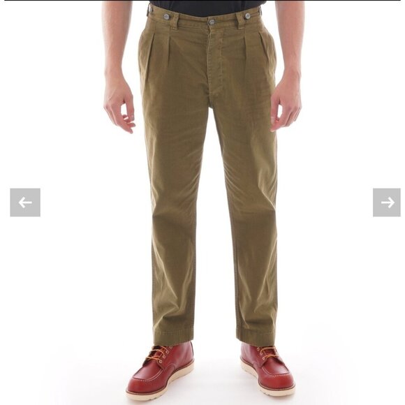 Nigel Cabourn Lybro pleated chinos , Army green, Size 28 L75 - Picture 2 of 15